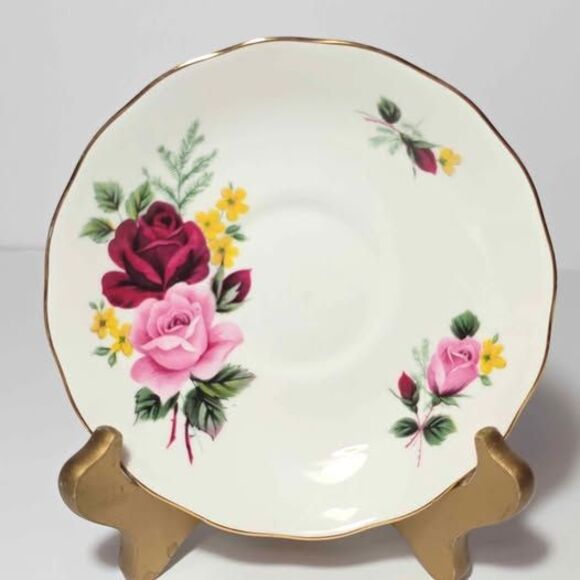 Queen Anne Teacup and Saucer Pink Roses Vintage - Picture 6 of 9